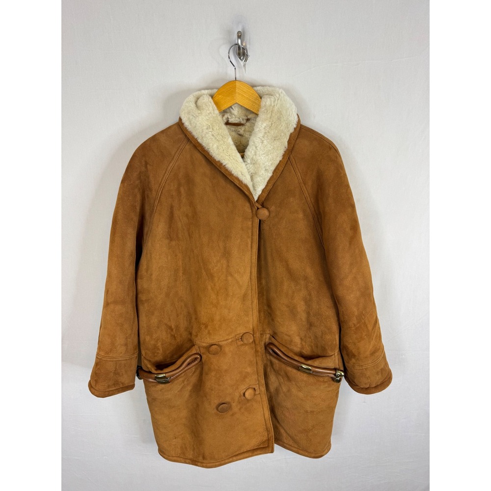 Axiom Italy Shearling Originale Tan Suede Fur Lined Shawl Collar Coat 40